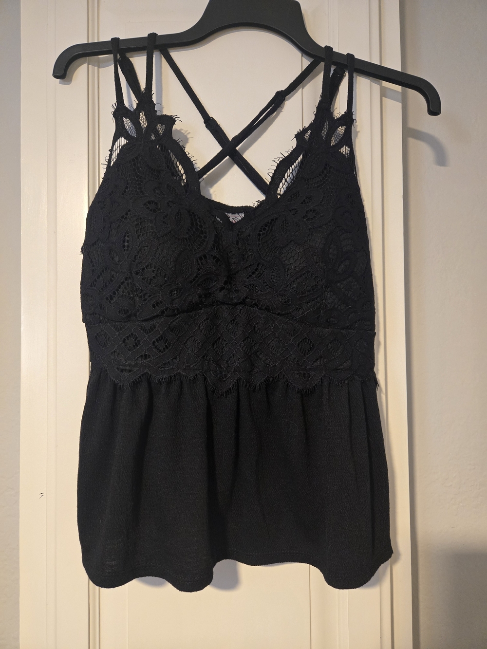 Black Lace Crochet Peplum Cami Top - Women